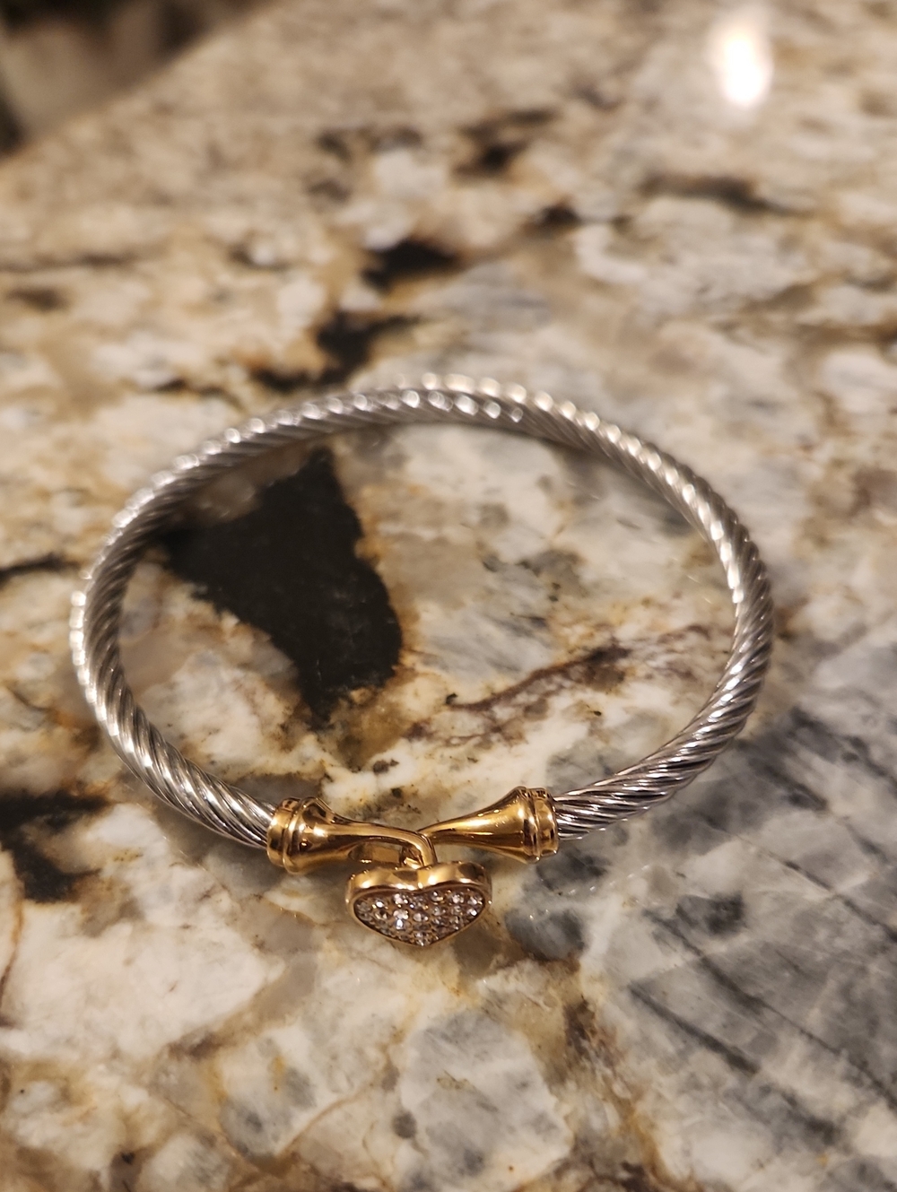 Heart Pave Cable Bracelet - Silver And Goldtone. - Picture 7 of 8
